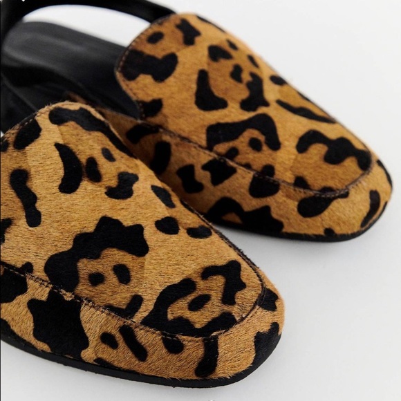 ASOS DESIGN Move Over leather slingback loafers in leopard print - Picture 2 of 9
